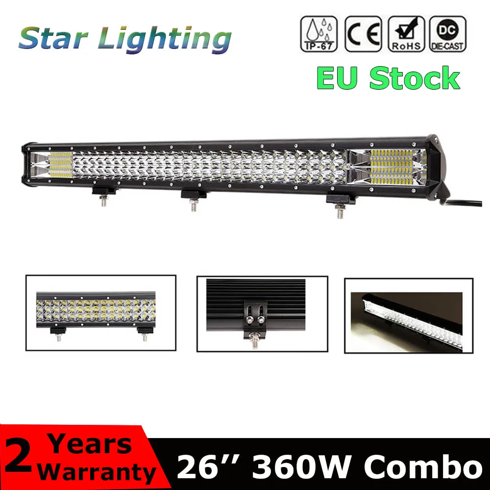 

7D Triple Row 26inch 360W LED Work Light Bar Spot Flood Combo Beam Offroad Driving Fog Lamp for 4X4 Truck ATV SUV Jeep Boat