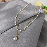 2021 new fashion korean popular pearl necklace lovely double pendant lady necklace lady jewelry girl gift wholesale