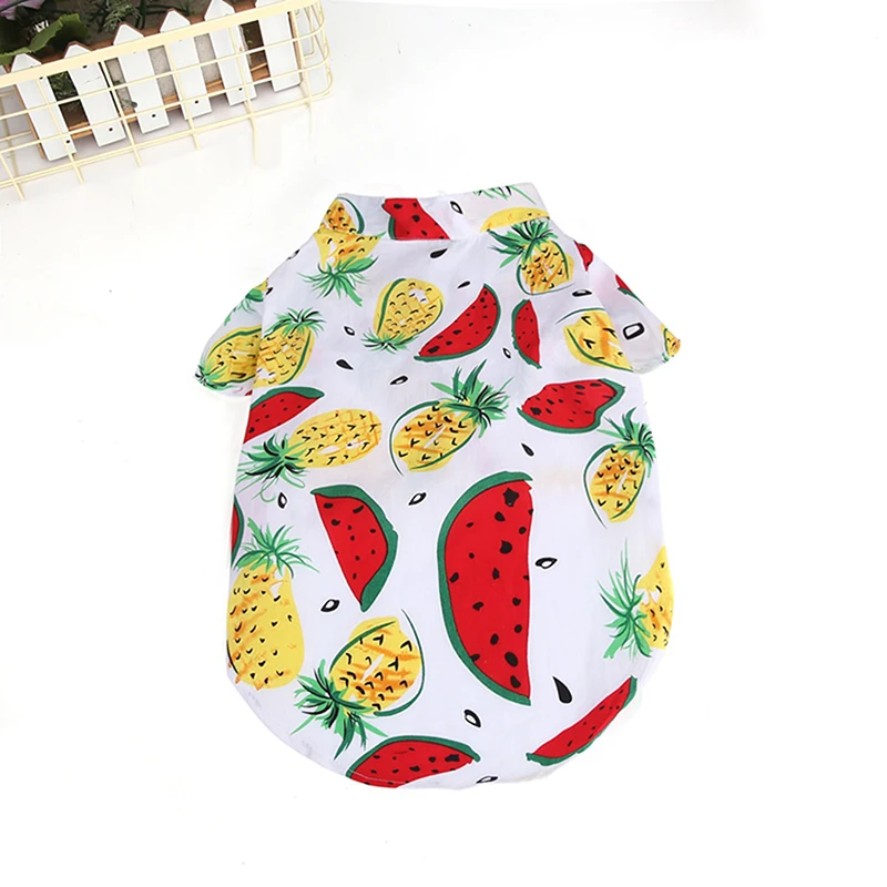 

1pc Hawaii Dog T-shirt Cartoon Watermelon Flamingo Print Small Dogs Pet Clothes Short Sleeve Cute Dog Shirt V Neck Dog Clothes