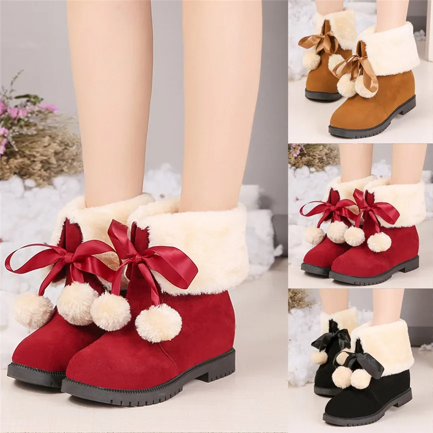 Женские Рождественские теплые замшевые зимние ботинки бархатные ботильоны на