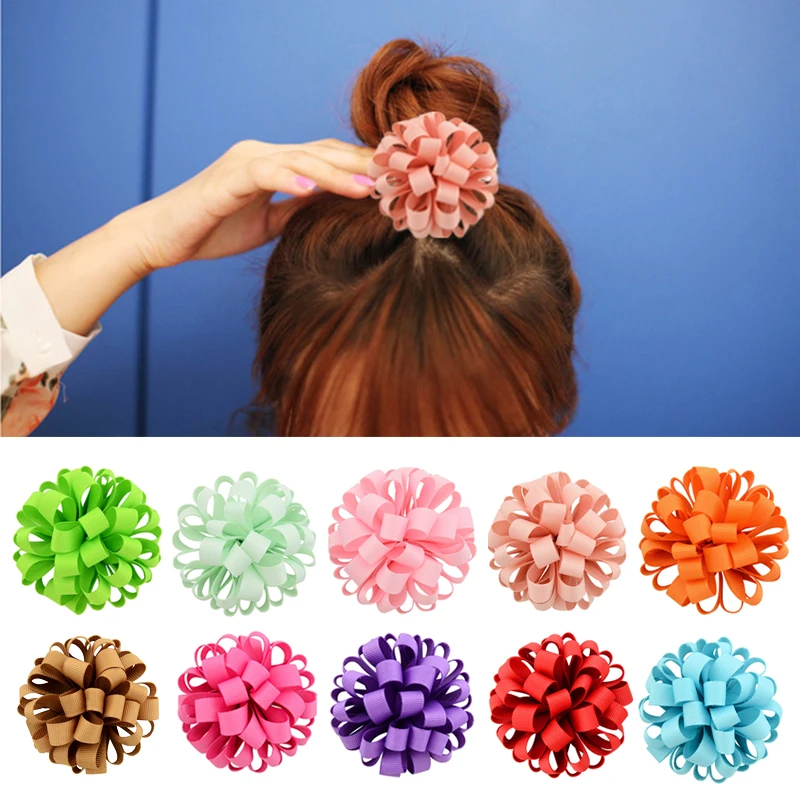 

20 Color Flower Elastic Hair Bands Big Grosgrain Ribbon Hair Rings New Arrival Korean Style Girls Hair Elastics Rope Accessories