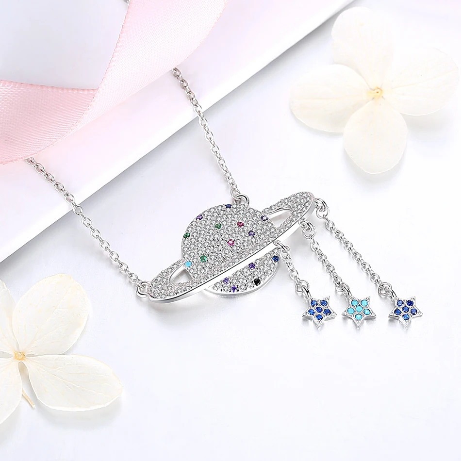 Женское Ожерелье с кулоном Galaxy Planet роскошное ожерелье из стерлингового серебра