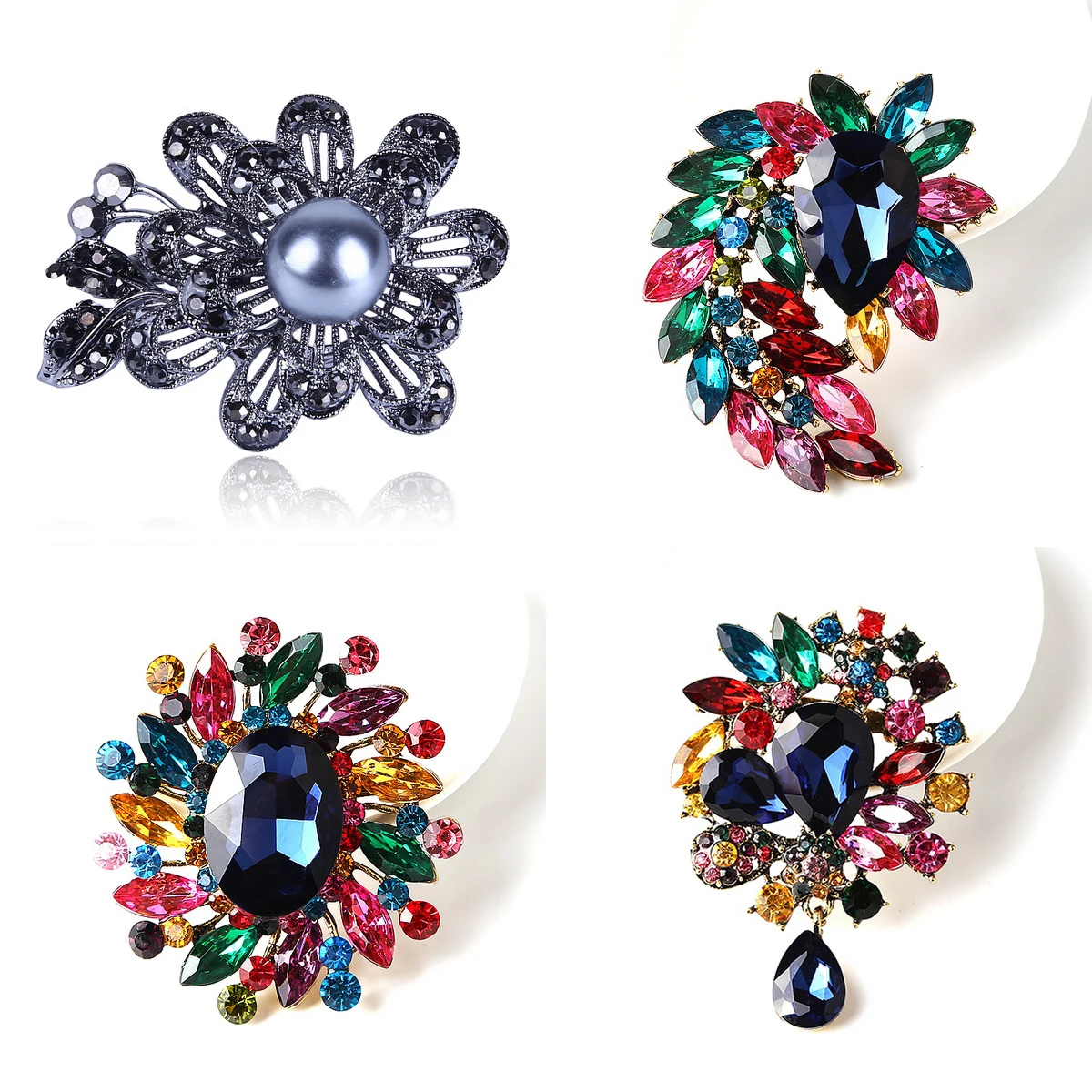 Яркие броши в виде цветов со стразами для женщин и мужчин Прозрачная Круглая