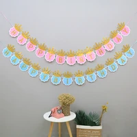 13pcs happy birthday banner paper bunting hanging garland blue pink crown flags decoration birthday party supplies home decor