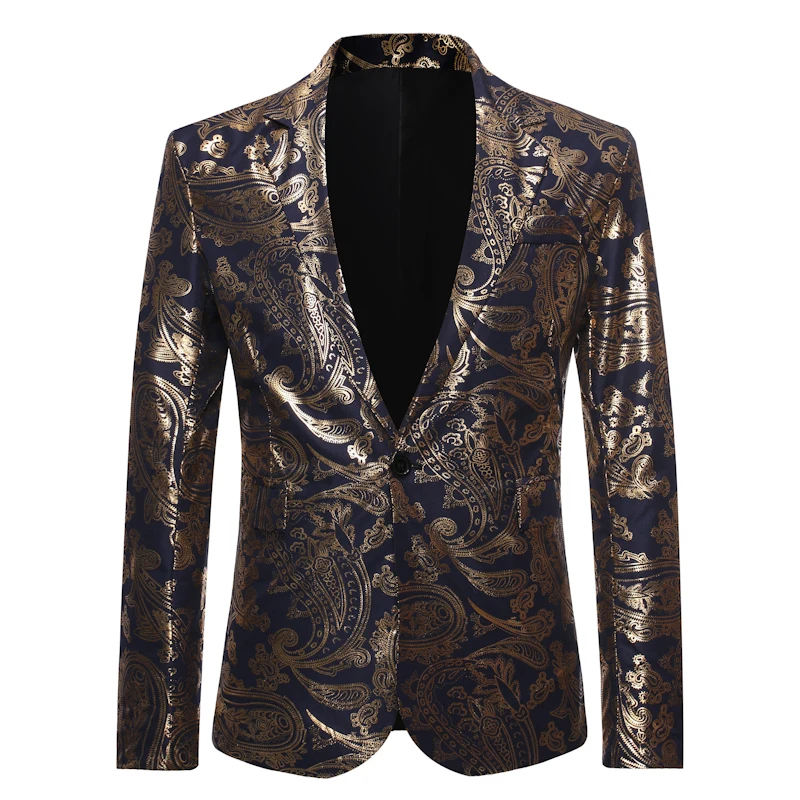 Мужская на одной пуговице Золотая фольга печать костюм свадебный Блейзер каждый
