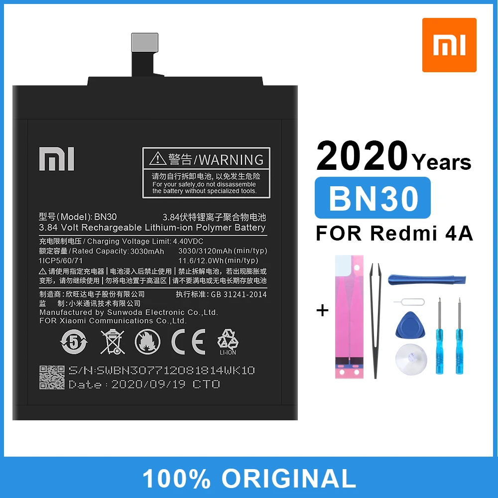 Оригинальный аккумулятор для телефона XiaoMi BN30 Redmi 4A Hongmi высокоемкий полимерный