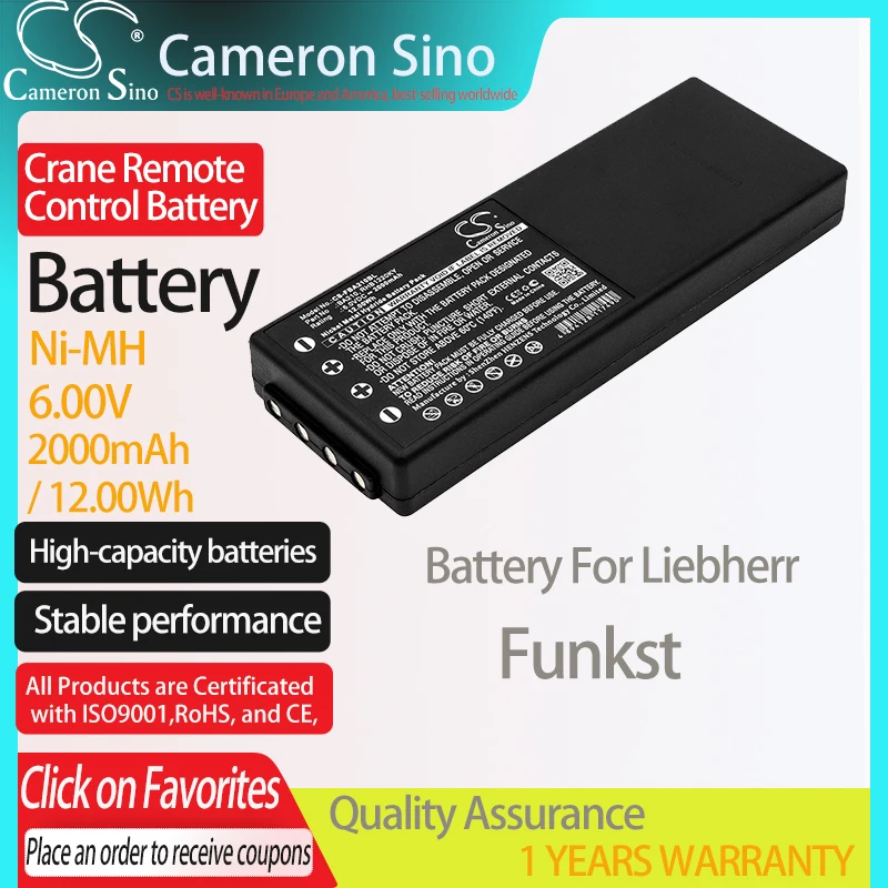 

CameronSino Battery for Liebherr Funkst Crane Remote Control battery 2000mAh/12.00Wh 6.00V Ni-MH Black