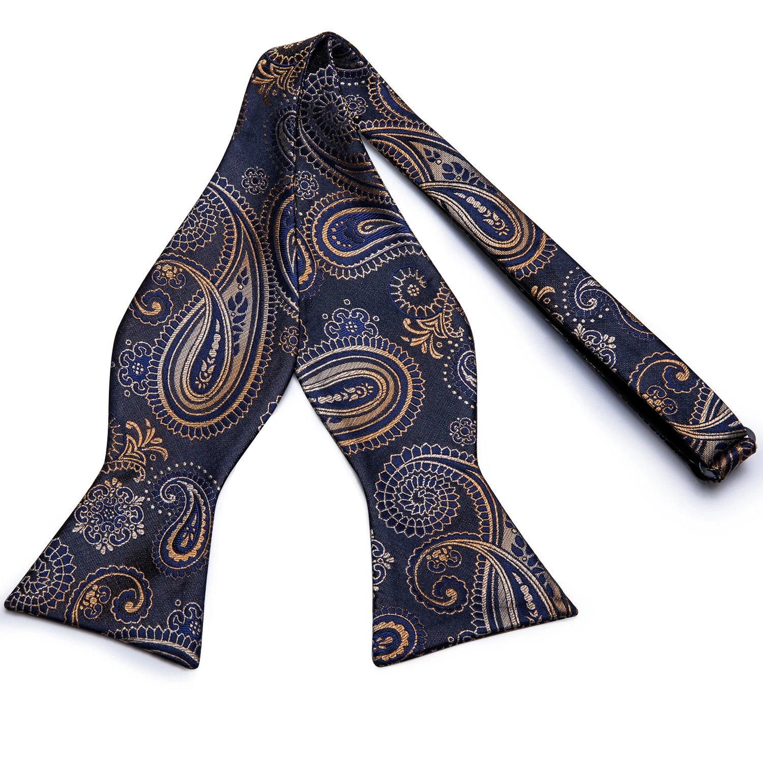 

LH-2018 Hi-Tie Silk Adult Men's Bow Tie Set for Men Wedding Party Luxury Blue Paisley Self-Tied Butterfly Bowtie Cufflinks Set