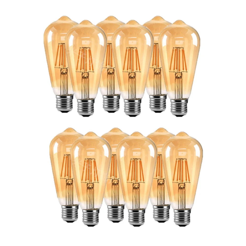 

12PCS LED 2W 4W 6W 8W ST64 Dimmable Gold Glass Filament Bulb E27 LED Light 220V 110V Vintage Edison Bulb Lamp Retro Appearance