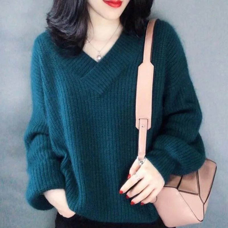 Свитер женский 2019 осень и зима новая Корейская версия v-образным вырезом имитация
