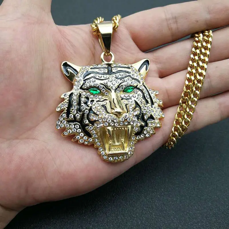 В стиле хип-хоп Стразы ограненные Bling льдом GoldStainless Сталь Большая подвеска в виде