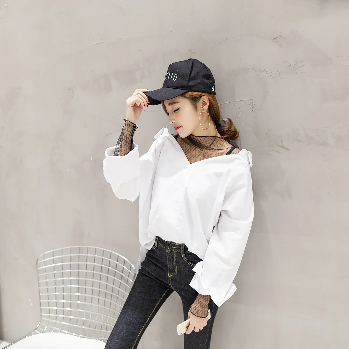 Новые осенние модные женские рубашки с вырезом лодочкой длинный рукав свободный