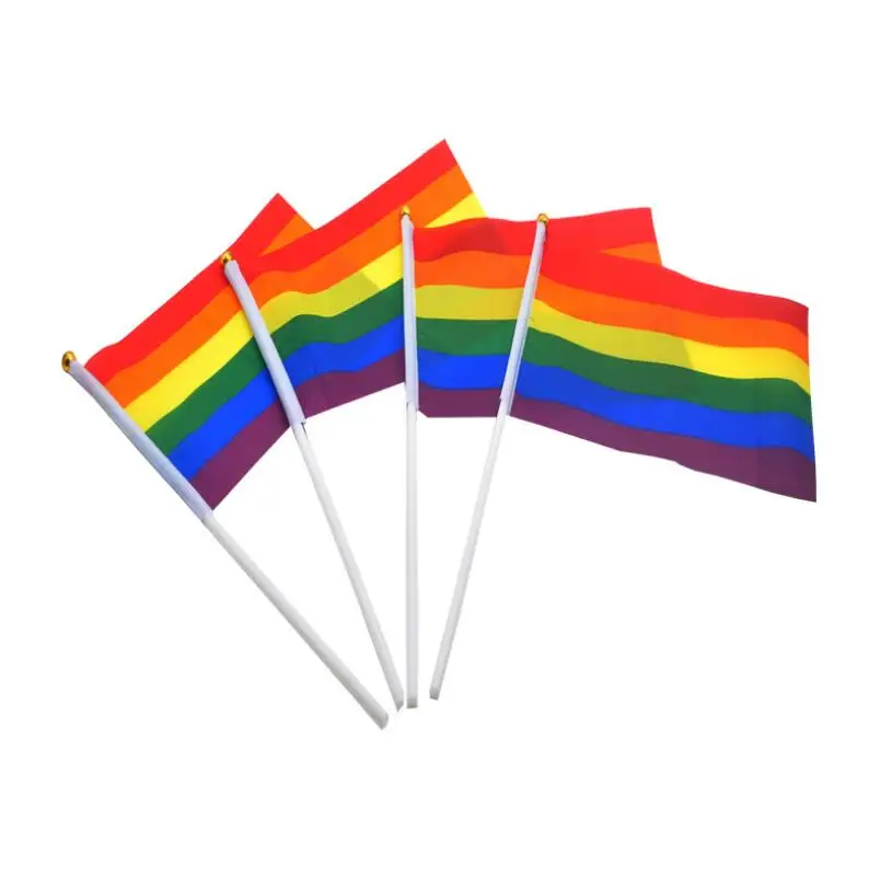 

500pcs Polyester Fiber Rainbow Flag 14x21cm Small Homosexuality Color Stripes Hand Flags Party Parade Supplies