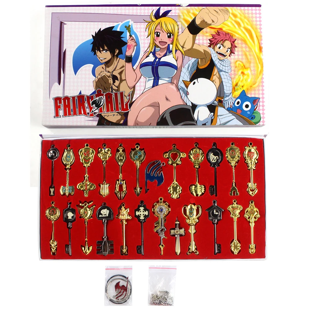 25pcs/Set Fairy Tail Figures Keys of Lucy Heartfilia Celestial Spirit Magic Tools Cosplay Anime Collectible Model Toys 5-7.5cm