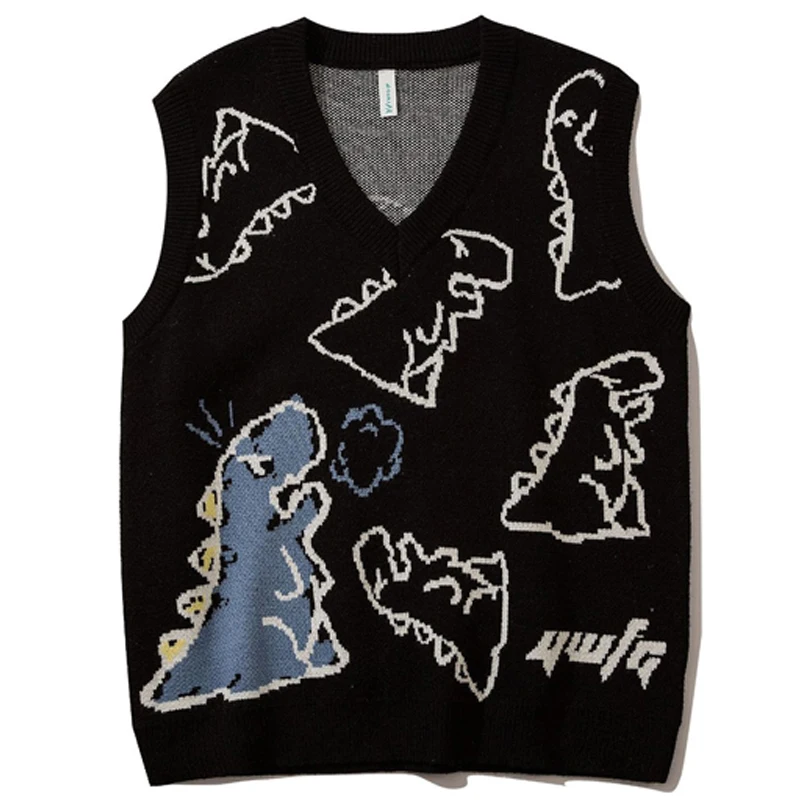 Вязаный свитер в стиле Харадзюку мужской модный пуловер с мультяшным рисунком