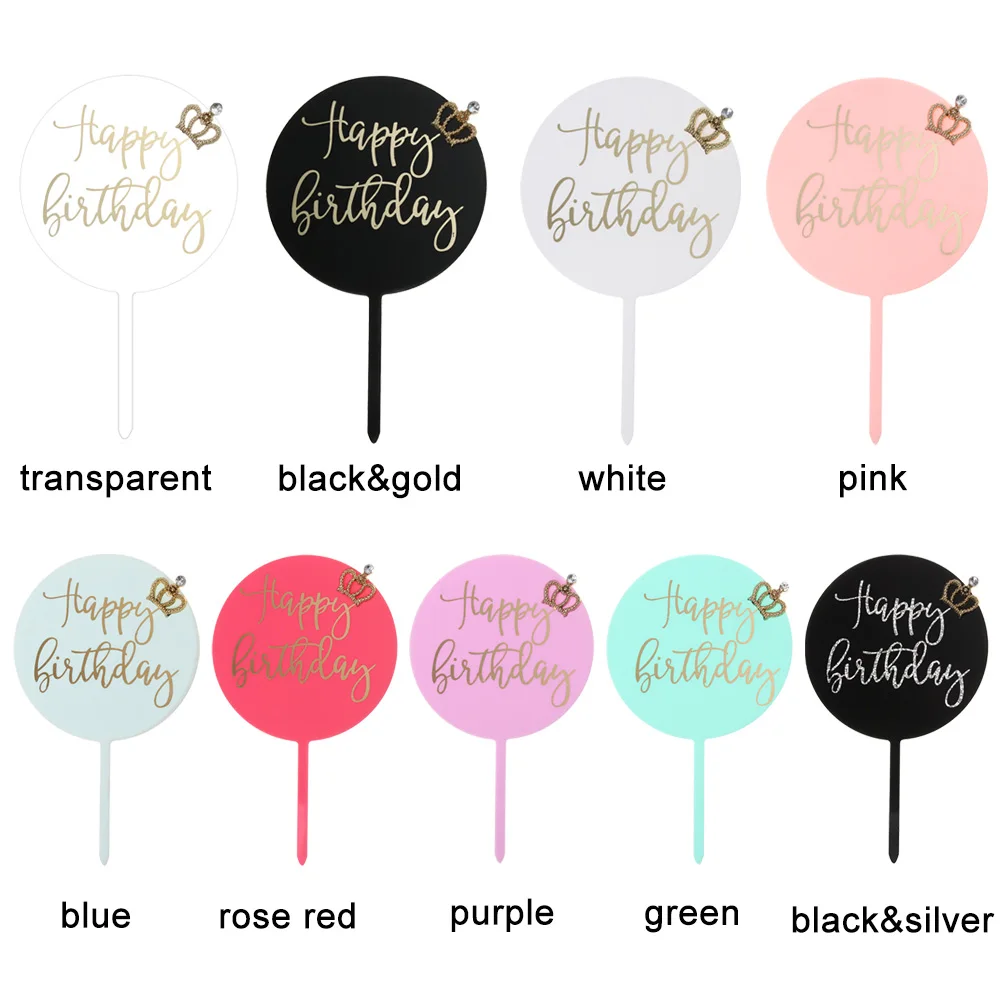 Новое золочение акриловые круглые Корона Топпер для торта С Днем Рождения King Queen