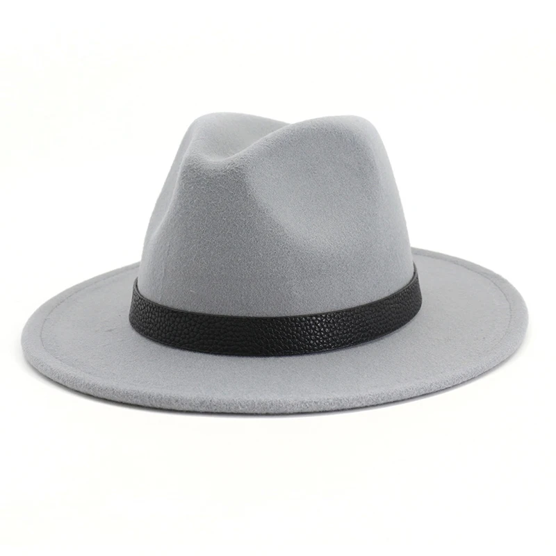 Light Grey Fedora FS джазовая шляпа для взрослых мужчин винтажные шерстяные фетровые шляпы Женская Мужская Гангстерская шляпа Панама Стиль с широкими полями Chapeau Sombrero Mujer - Цвет: Light Grey Fedora