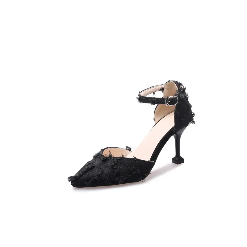 Сандалии женские на высоком каблуке босоножки с кисточками и острым закрытым