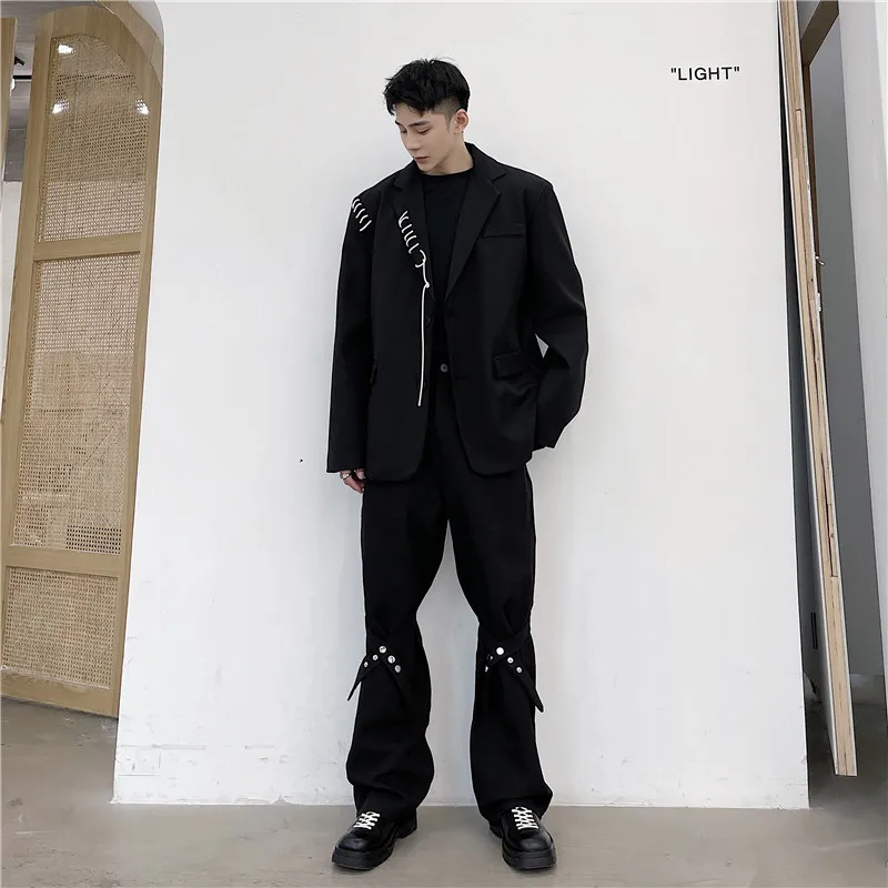 

M-XL!Spring and autumn personalized hand-worn rope design with two buttons casual small suit trendy dark niche suit jacket.