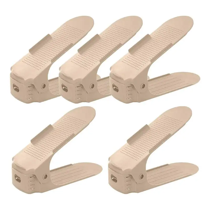 5pcs Beige 1/5/10 шт Регулируемый обувной Органайзер двойной стеллаж для хранения обуви Space Saver обувь органайзеры стенд полка для Гостиная - Цвет: 5pcs Beige