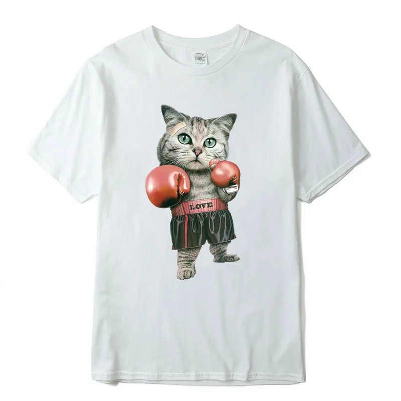 

Men's T-shirt Funny T Shirts Top Quality 100% Cotton Boxing Cat Printing Tshirt Men Tshirt Cool T-shirt Male Tee Shirts