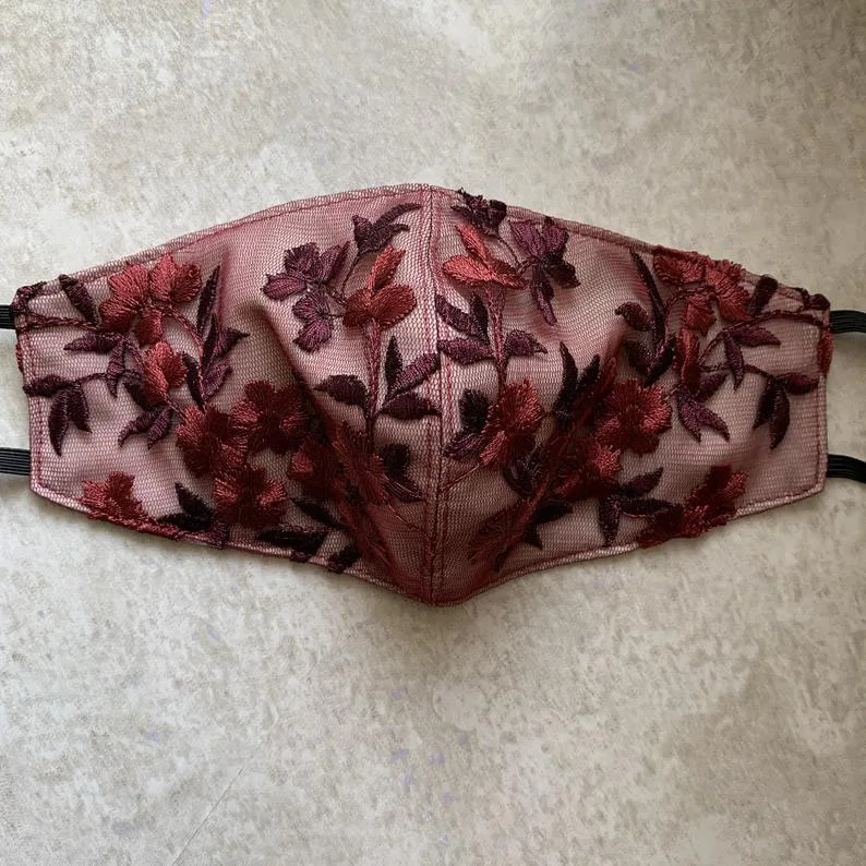 

Элегантная красная Тюлевая маска для лица, кружевная Сетчатая Маска для лица с цветочной вышивкой, цвета на заказ