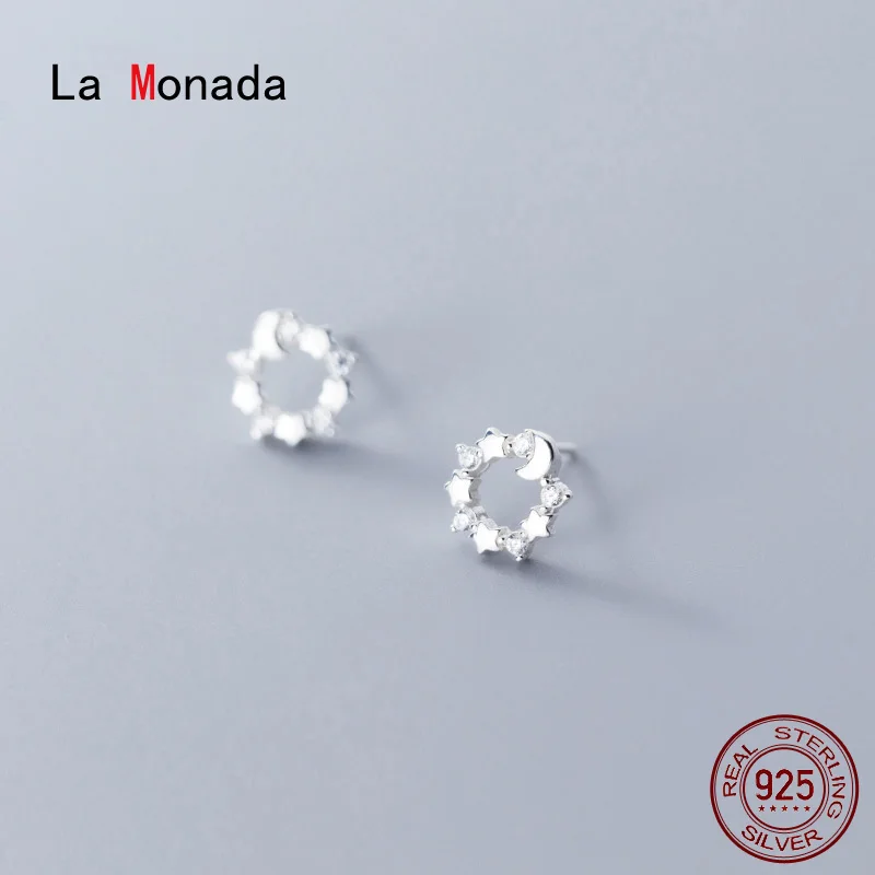 

Женские серьги-гвоздики La Monada, корейские минималистичные серьги из серебра 925 пробы, ювелирные украшения с красивой звездой, луной, круглые, ...