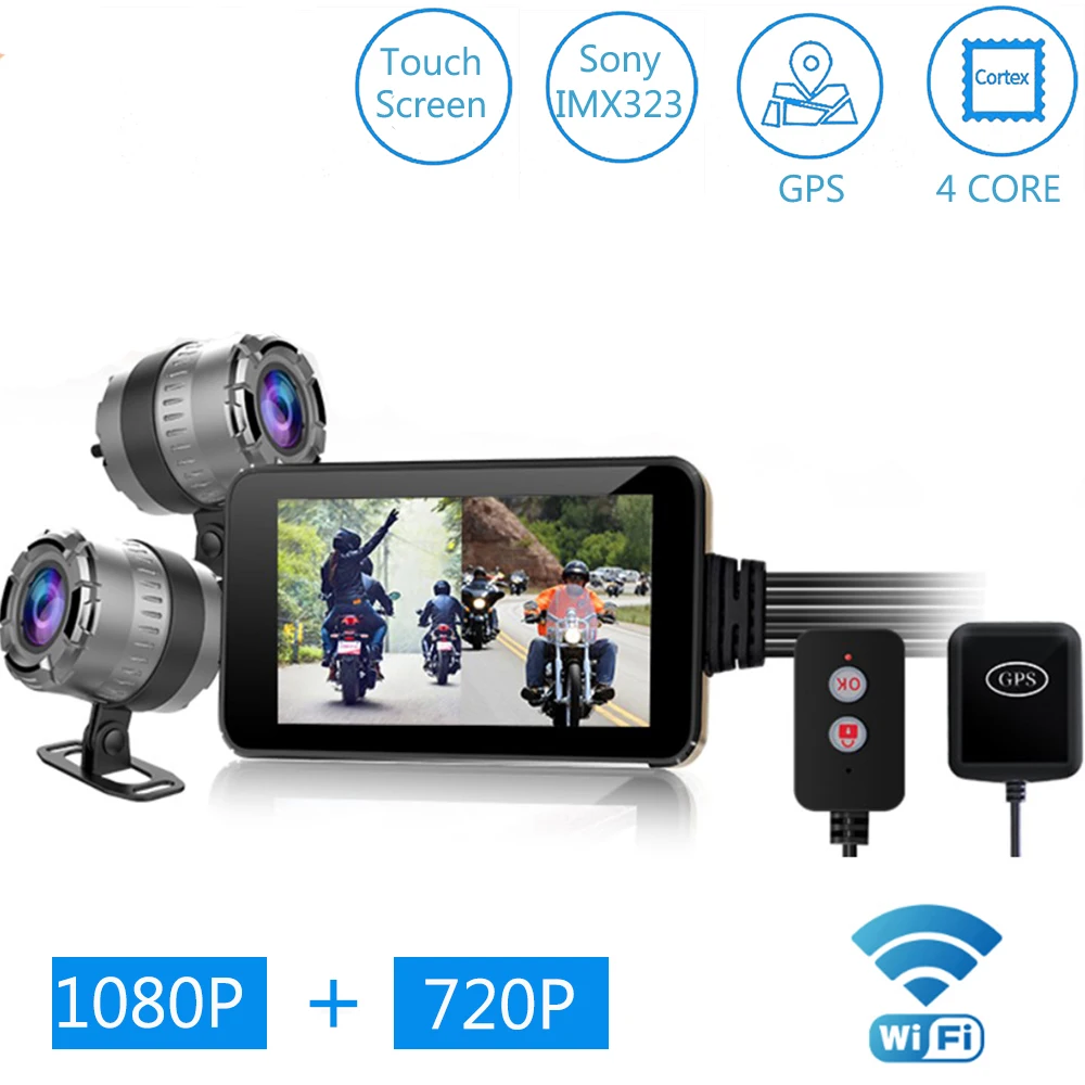 Видеорегистратор для мотоцикла 1080P Wi Fi GPS сенсорный экран| |