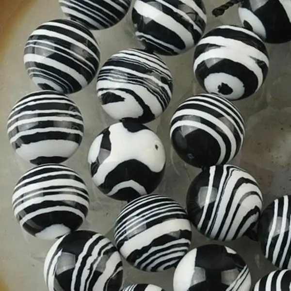 

2pcs 6mm Black White Striped Turquoise Gemstone Loose Bead 15''