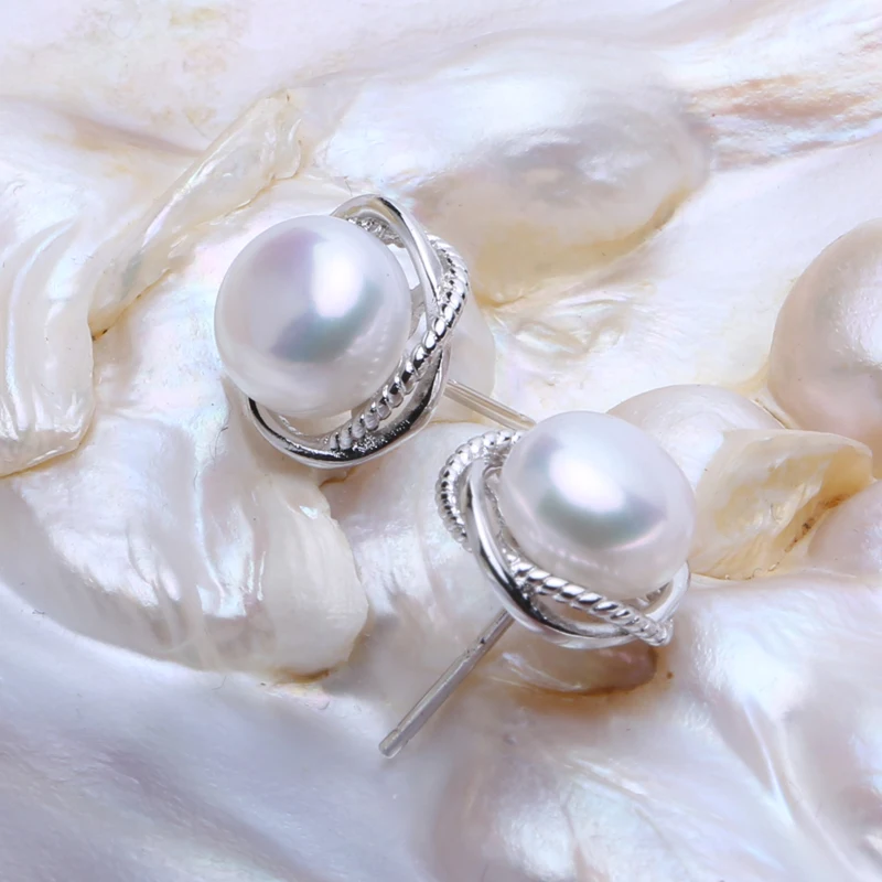 Женские серьги-гвоздики из серебра 925 пробы с натуральным пресноводным жемчугом |