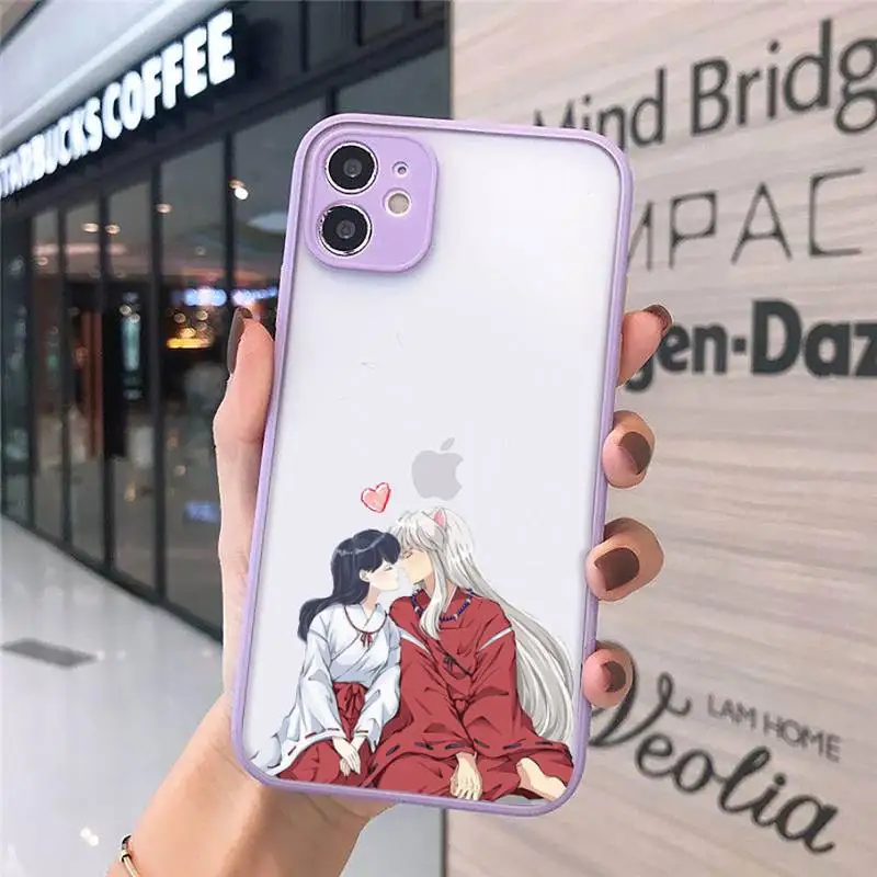

Anime Japan Cartoon Inuyasha Higurash Phone Case For iPhone 12 11 Mini Pro XR XS Max 7 8 Plus X Matte transparent Purple Cover