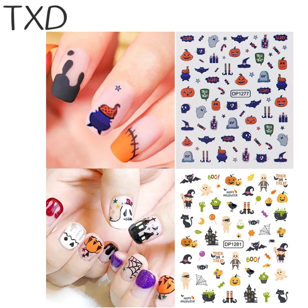 

TXD DIY Halloween Christmas Easter Nail Sticker Nail Salon Cartoon Sticker Funny Pumpkin Skull Nail Art Accessory