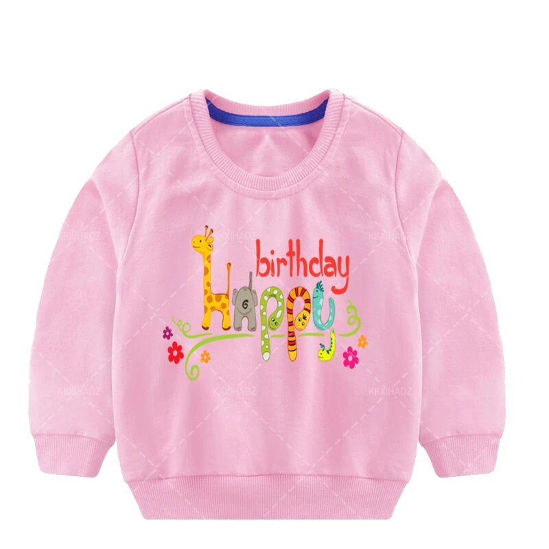 

New Spring Autumn Baby Boys Girls Print Cotton Hooded Sweatshirt Children Happy Birthday Hoodies Kids Casual Infant Clothing