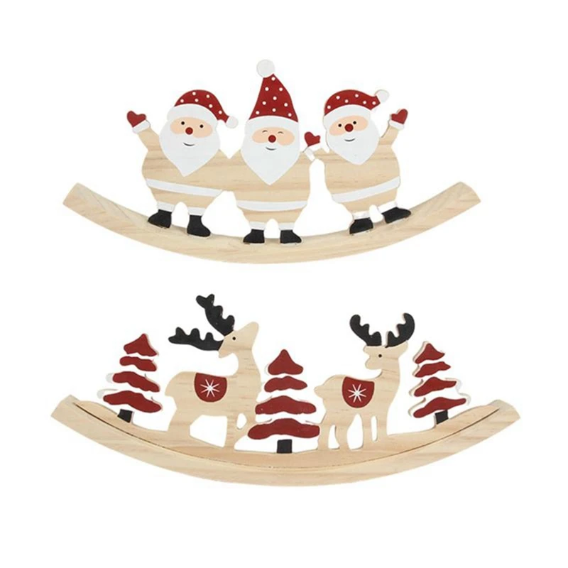 

2Pcs Christmas Ornaments Wooden Swing Santa Ornament Christmas Decorations Xmas Wood Craft Swing Ornaments