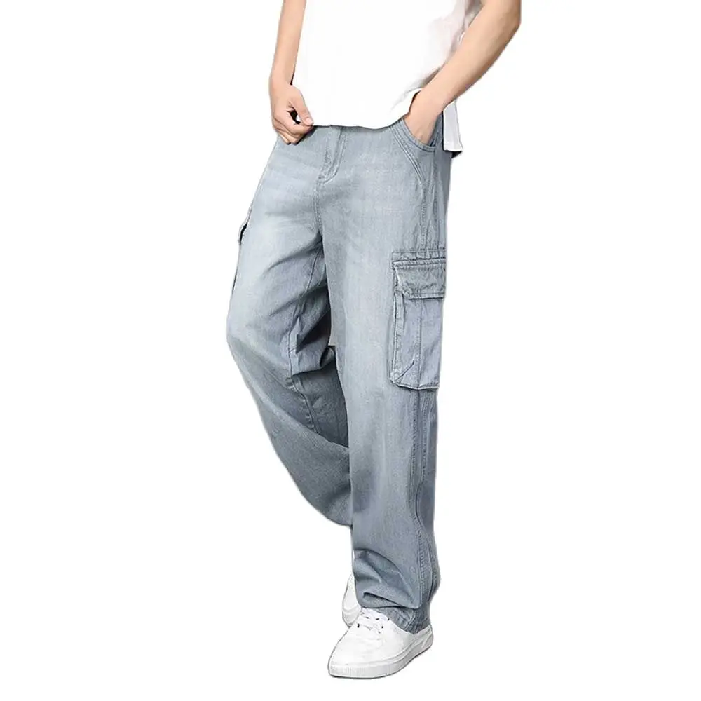 Plus Size Baggy Cargo Jeans Men's Pants Straight Loose Trousers Skateboard Streetwear Clothes Big Pockets