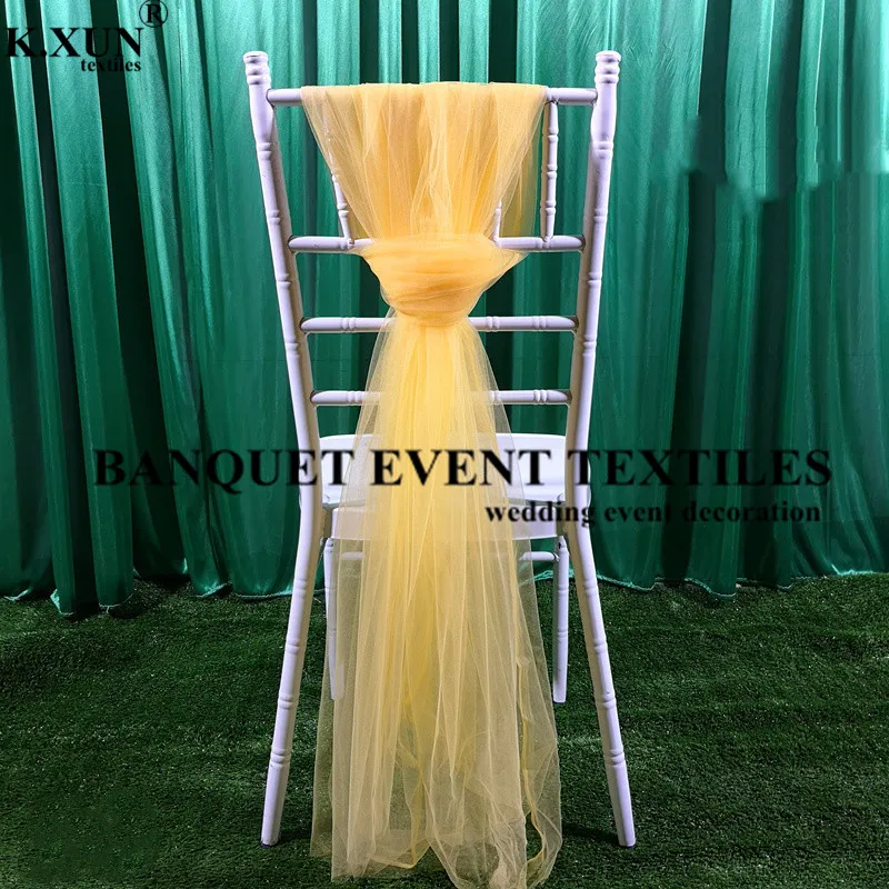 

Wholesale Price 10pcs Tutu Fabric Chair Sash Tie Bow Out Door Chiavari Chair Wedding Event Party Banquet Decoration