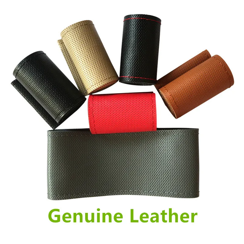 

YITOTE Genuine Leather Car Steering Wheel Cover Soft Anti slip 100% Cowhide Braid With Needles Thread 38 cm Size
