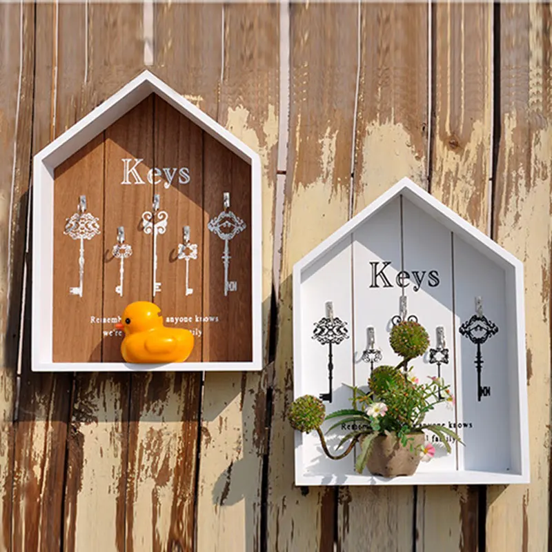 

Шкаф для ключей, настенный деревянный брелок для ключей, органайзер с 5 ключницами, декоративный деревенский дом, входной ящик для хранения ...