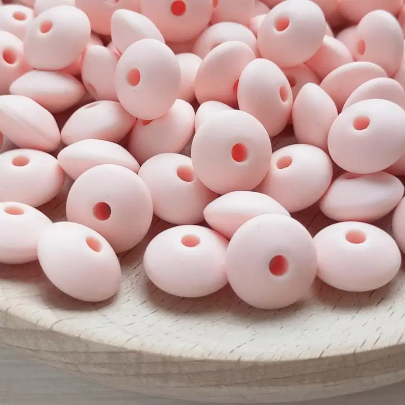 

Pastel Pink Saucer Silicone Teething Beads12MM Saucer Beads Food Grade Teethers BX59