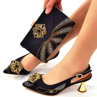 venus chan 2022 newest luxurious and elegant vintage rhinestone accessories ladies shoes and bag set in black color