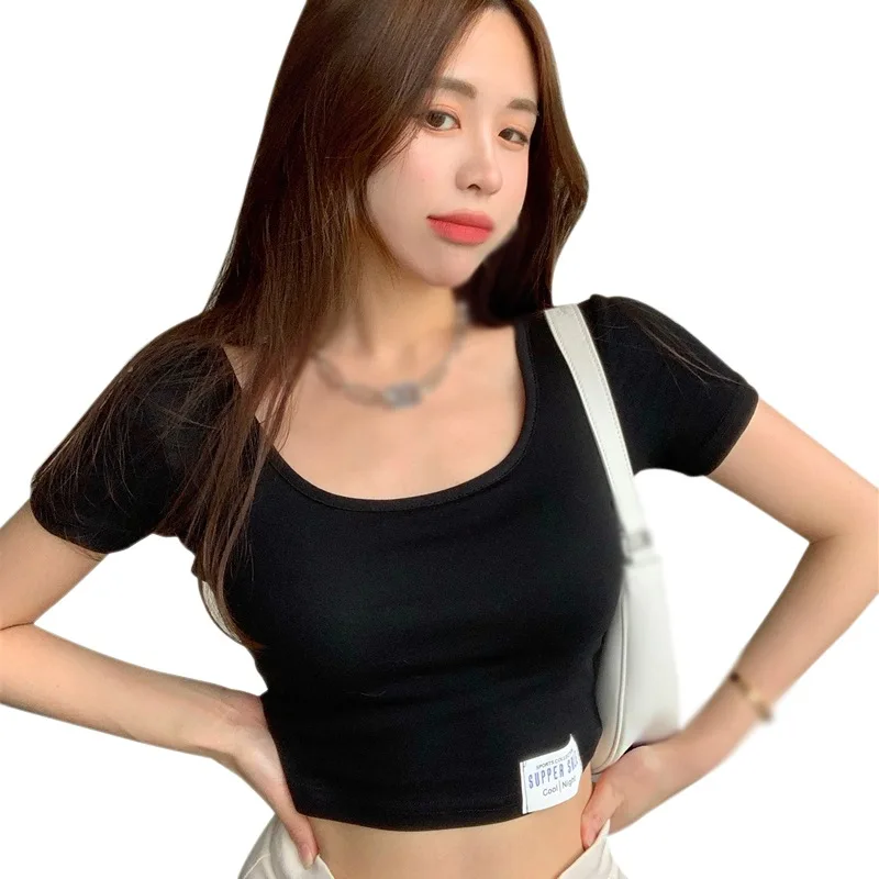 

Women Short Sleeve Crop Top T-Shirts O Neck Short T Shirt Female Summer Solid Color Casual Tee Female Crop Top Ladies Shirt