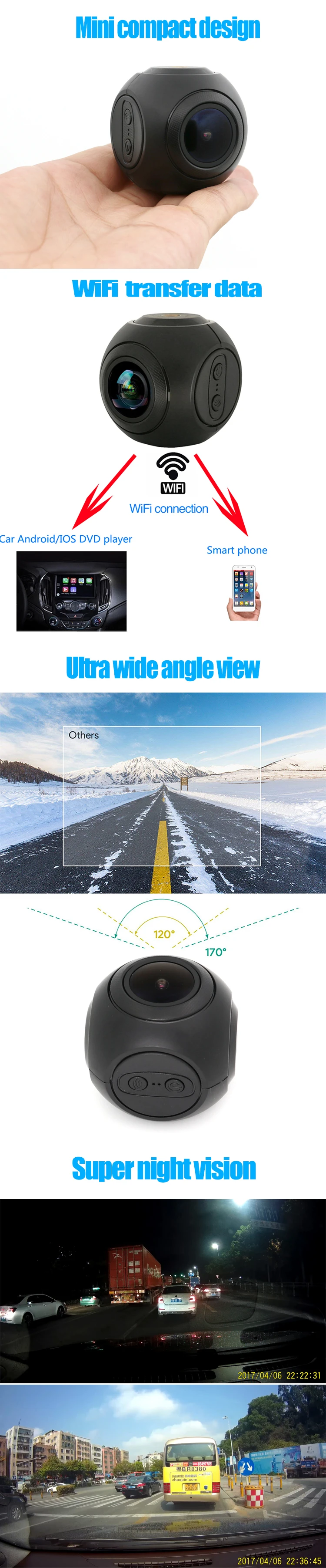 Ainina A9 WiFi Автомобильный видеорегистратор Full-HD 1080p Автомобильный видеорегистратор Встроенный WiFi с приложением, sony сенсор, g-сенсор, WDR
