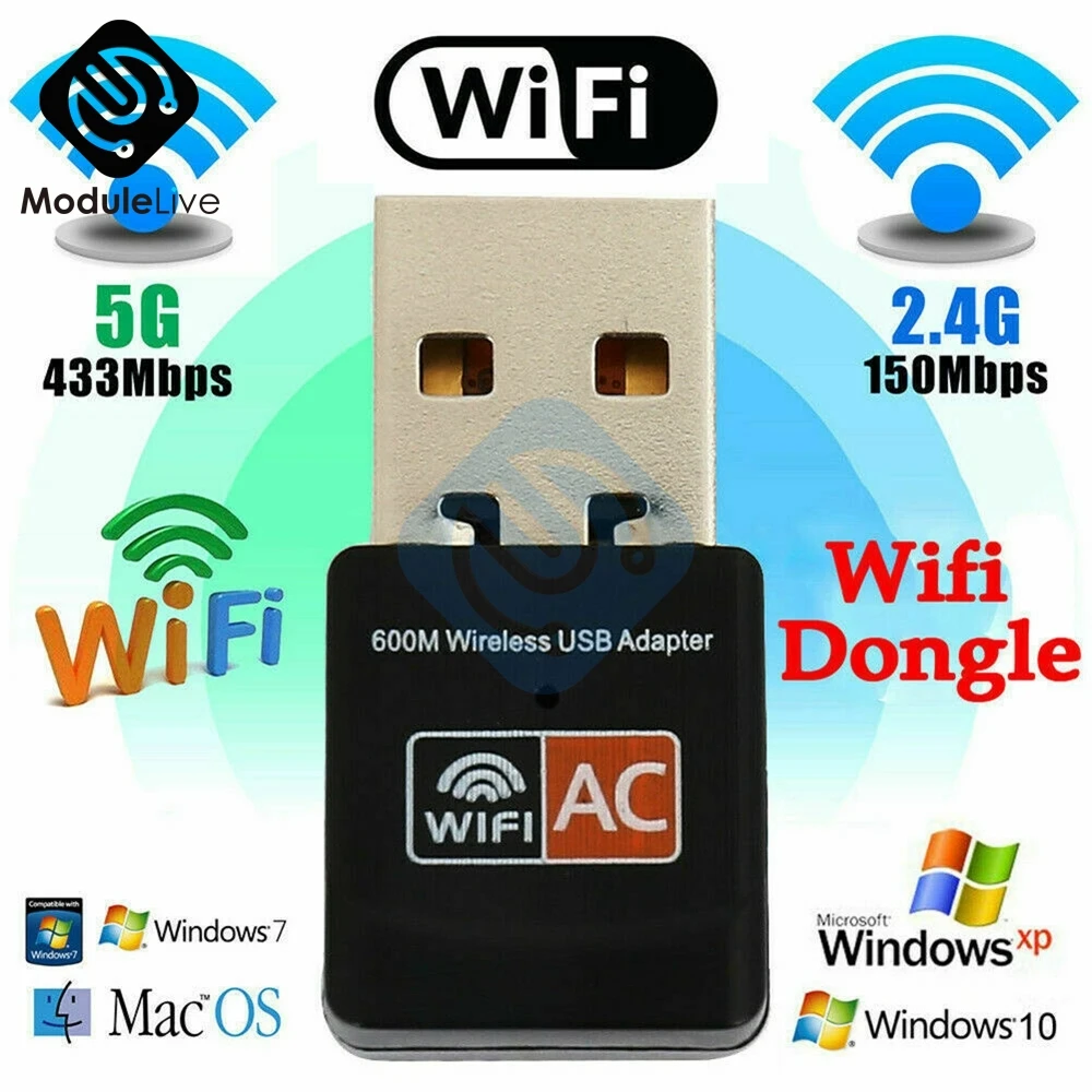 Беспроводной USB-адаптер 600 м двухдиапазонный Wi-Fi 2 4 ГГц/150 Мбит/с 5 8 ГГц/433 802.11a 802.11b 802