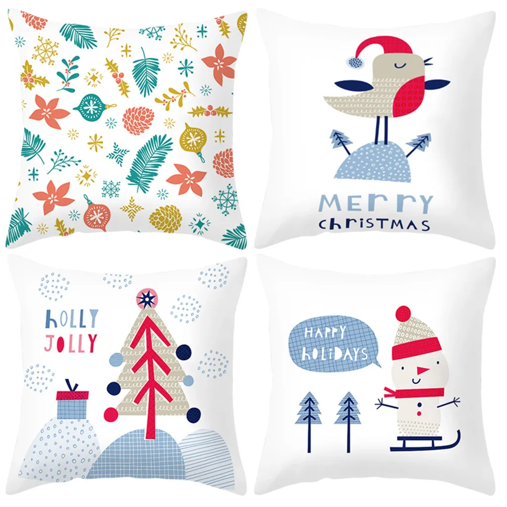4OCs Рождественская декоративная подушка с оленем Санта Клаусом снегом чехол для