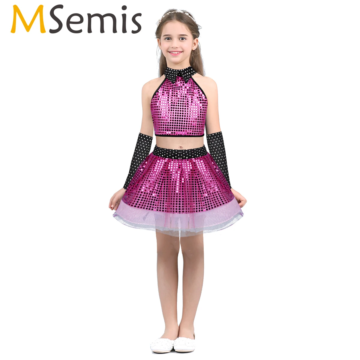 MSemis/детский современный танцевальный костюм с блестками для девочек укороченный