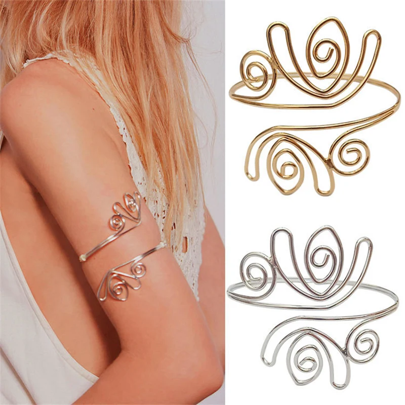 

European and American fashionable geometric hollow multi-layer bracelet Trendy punk personality tulip arm ring Jewelry wholesale
