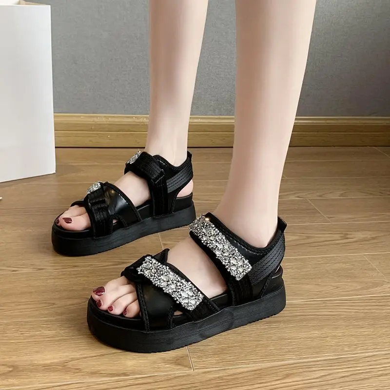 

2021 Sandals Black Shoes for Women Med Soft Clogs Wedge Summer Heels New Beige Comfort Medium Gladiator Flat Platform Girls Clea