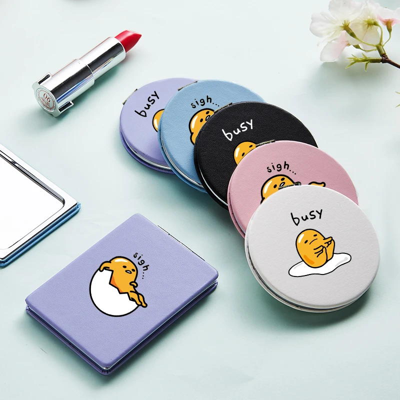 

Увеличительное зеркало для макияжа с двойной стороной для девочек, милое мультяшное яйцо из искусственной кожи, портативное складное компа...