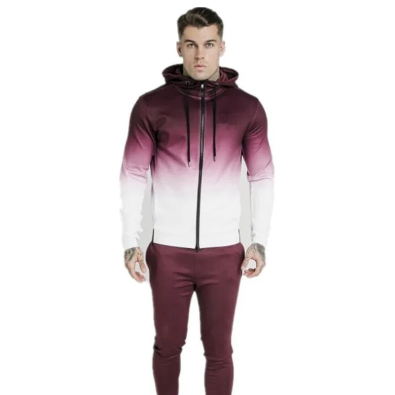 Мужская повседневная спортивная толстовка с 3d градиентом на молнии модная черно
