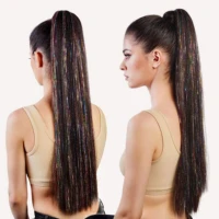 merisiha synthetic glitter sparkling false ponytail straight hairpiece pony hair extensions nutural overhead tail heat resistant